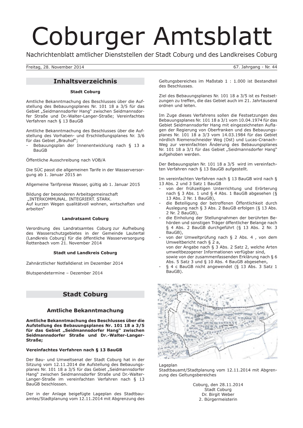Coburger Amtsblatt Nachrichtenblatt Amtlicher Dienststellen Der Stadt Coburg Und Des Landkreises Coburg