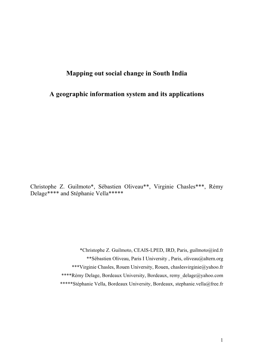 Mapping out Social Change in South India a Geographic Information