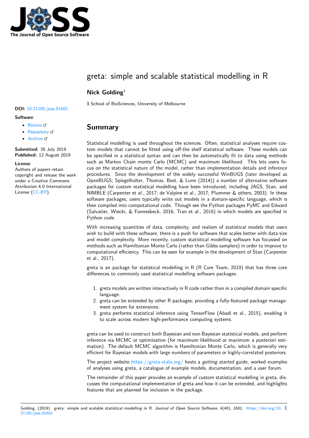 Greta: Simple and Scalable Statistical Modelling in R