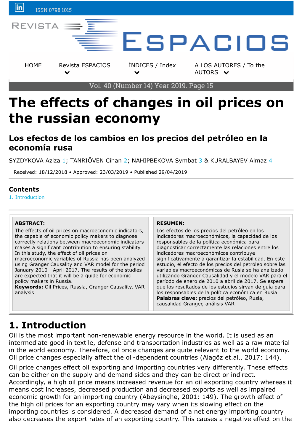 The Effects of Changes in Oil Prices on the Russian Economy
