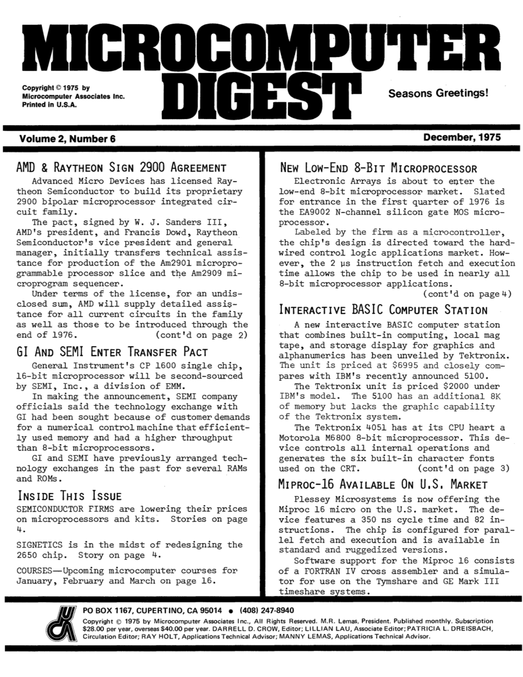 Microcomputer Market for the Ten Year Period, This Article, Published at SCAMP's Intro­ 1974-1984