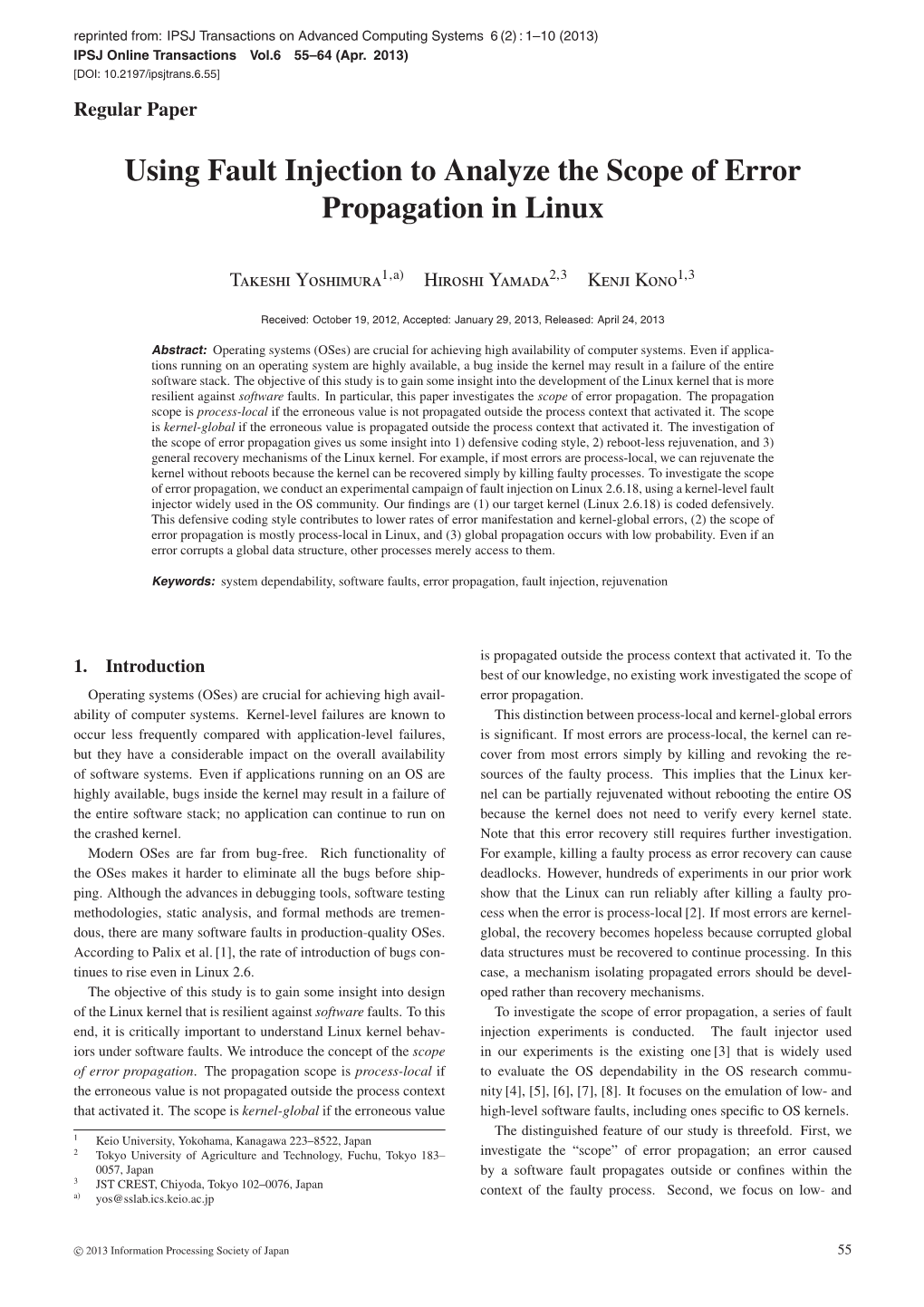 Using Fault Injection to Analyze the Scope of Error Propagation in Linux