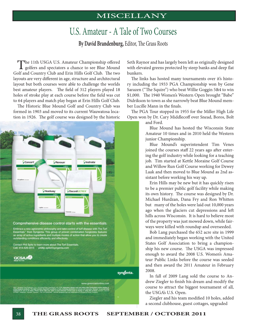 U.S. Amateur - a Tale of Two Courses by David Brandenburg, Editor, the Grass Roots