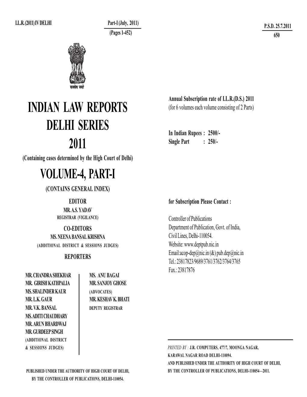 Indian Law Reports Delhi Series 2011