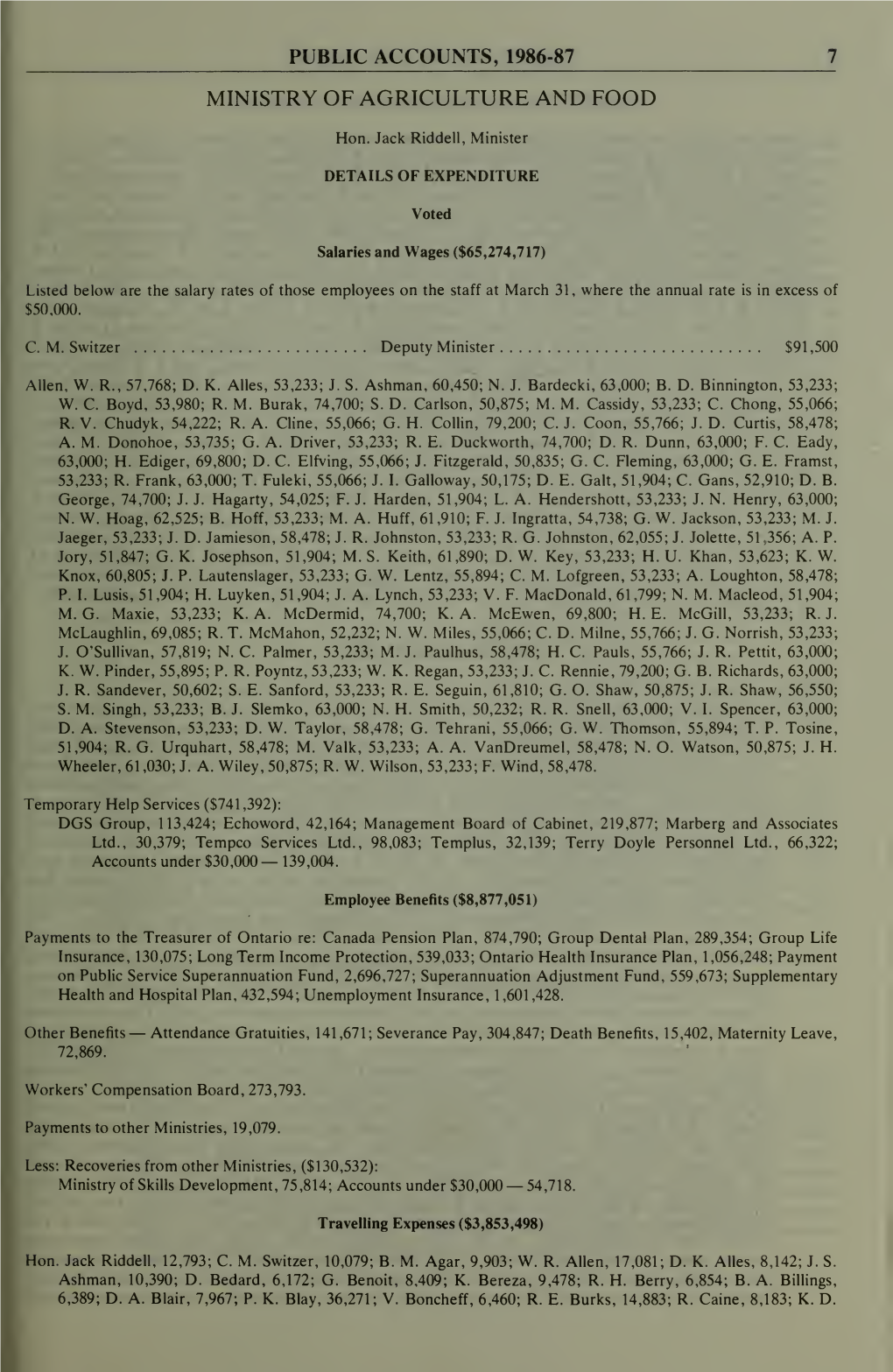 Public Accounts of the Province of Ontario for the Year Ended March 31 1987