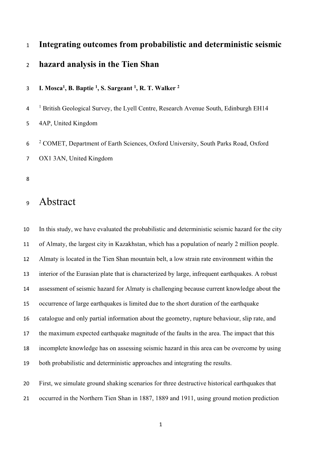 Hazard Analysis in the Tien Shan