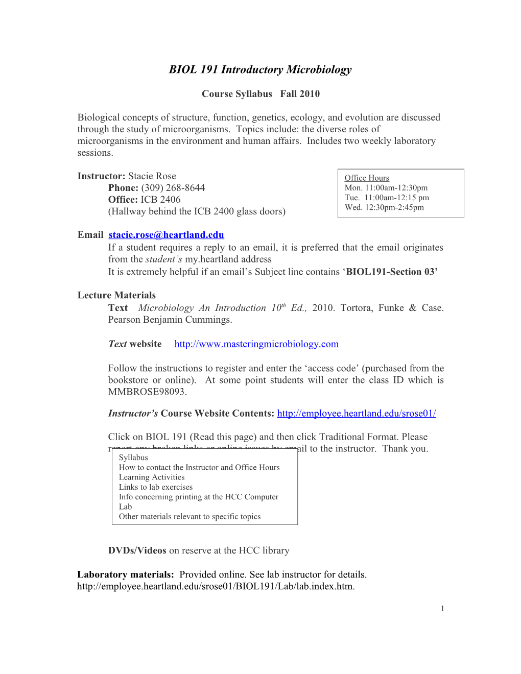 BIOL 191 Introductory Microbiology (Lecture Only)