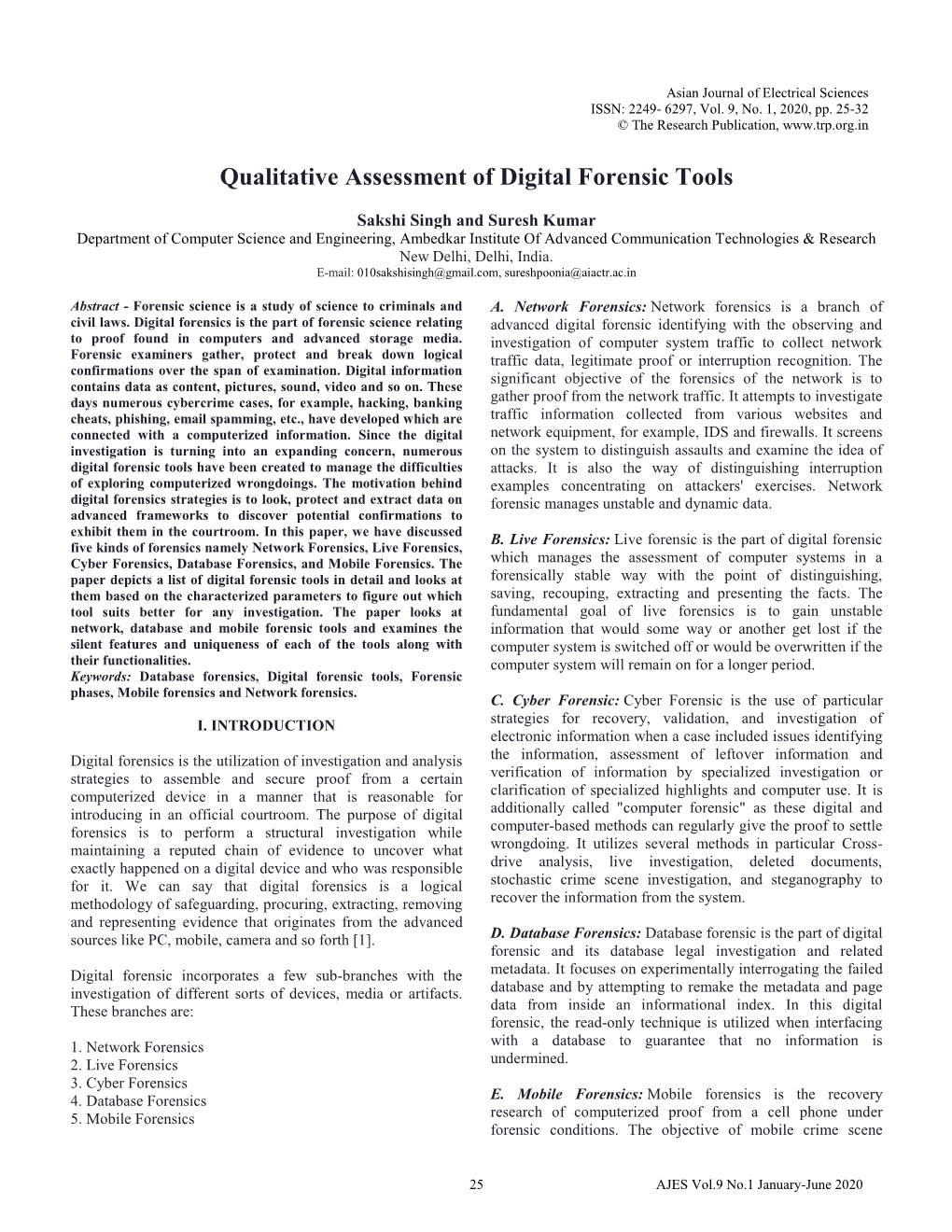 Qualitative Assessment of Digital Forensic Tools