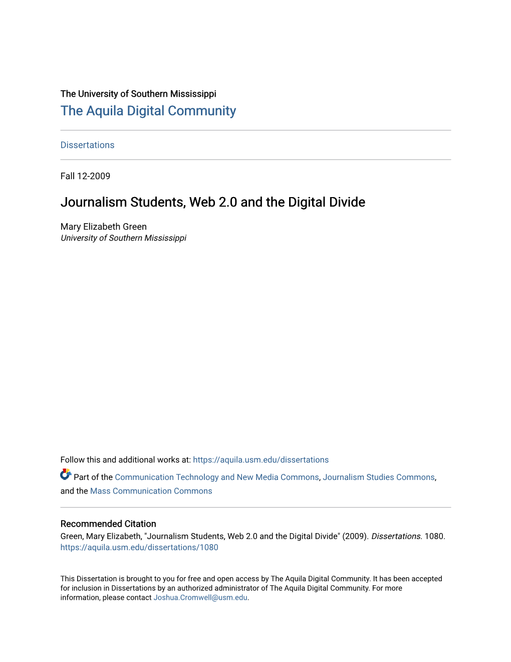 Journalism Students, Web 2.0 and the Digital Divide