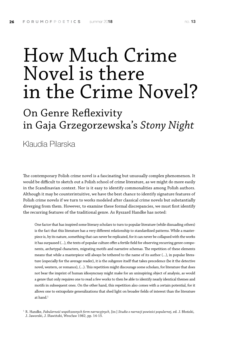 On Genre Reflexivity in Gaja Grzegorzewska's Stony Night