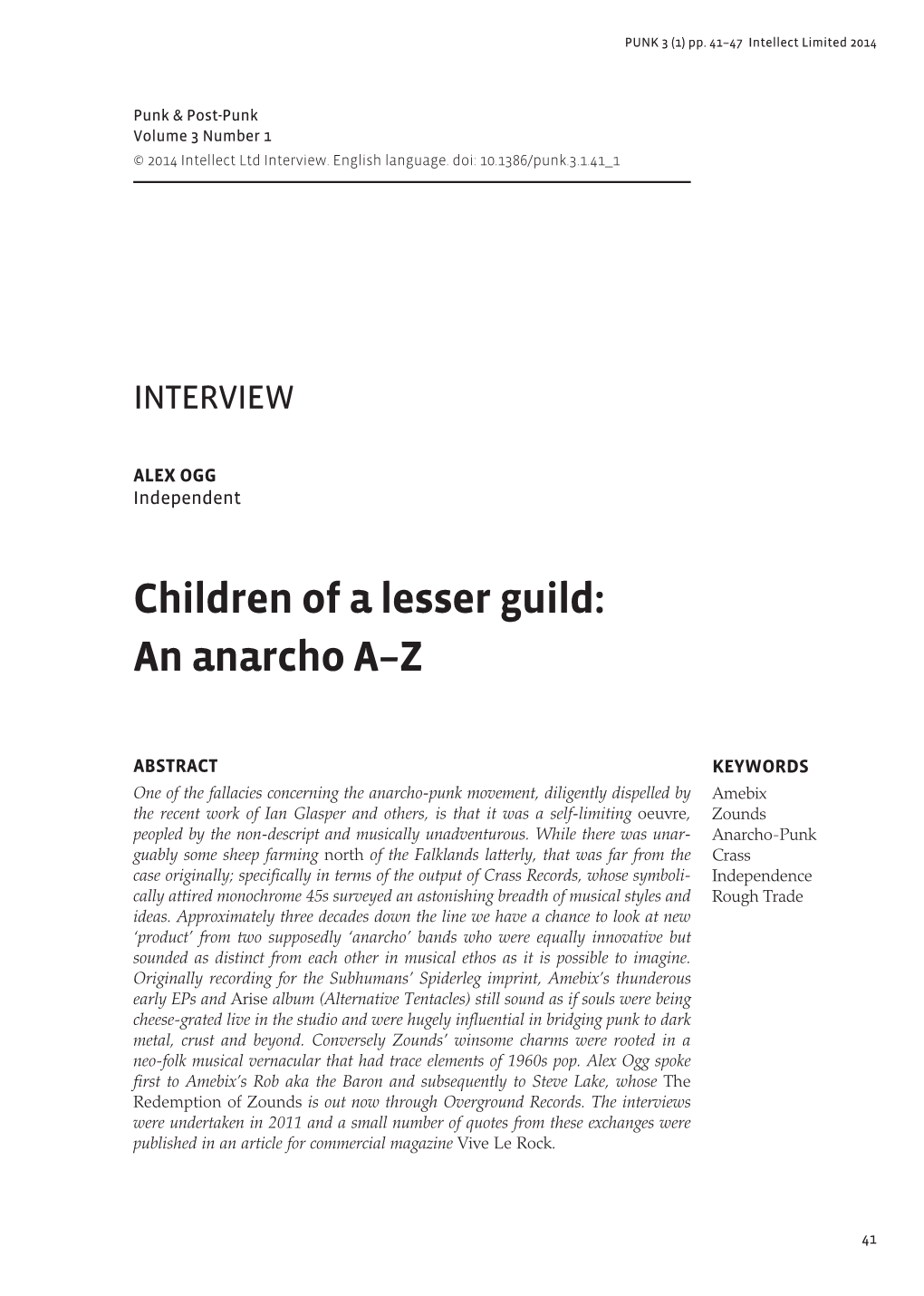 Children of a Lesser Guild: an Anarcho A–Z