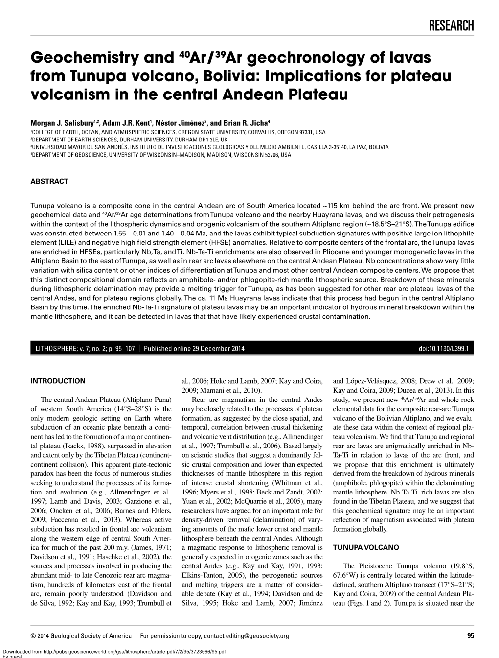 RESEARCH Geochemistry and 40Ar/39Ar