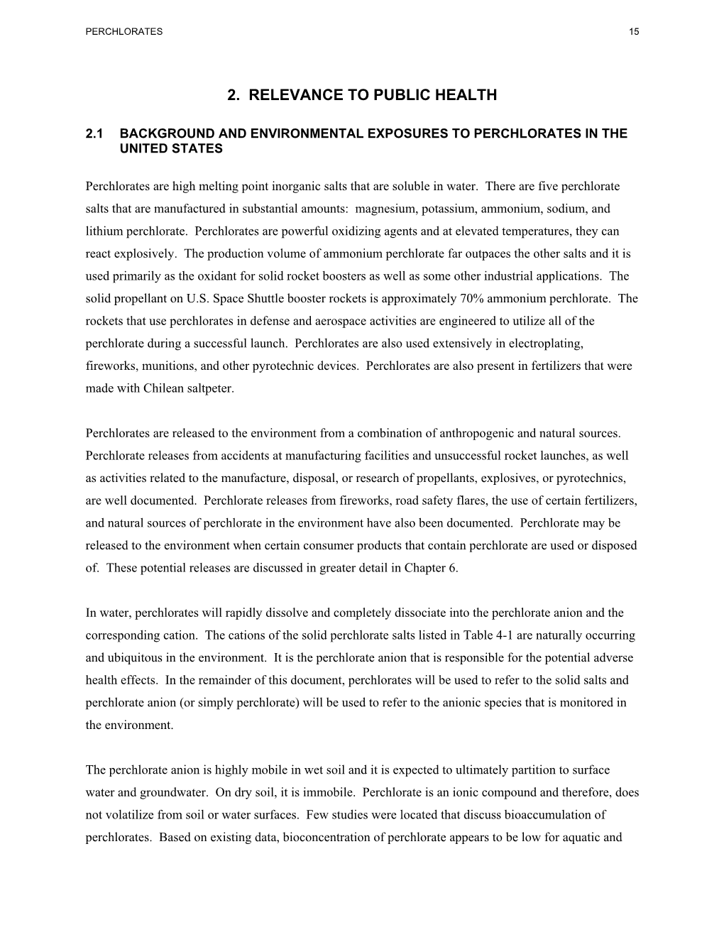 Toxicological Profile for Perchlorates