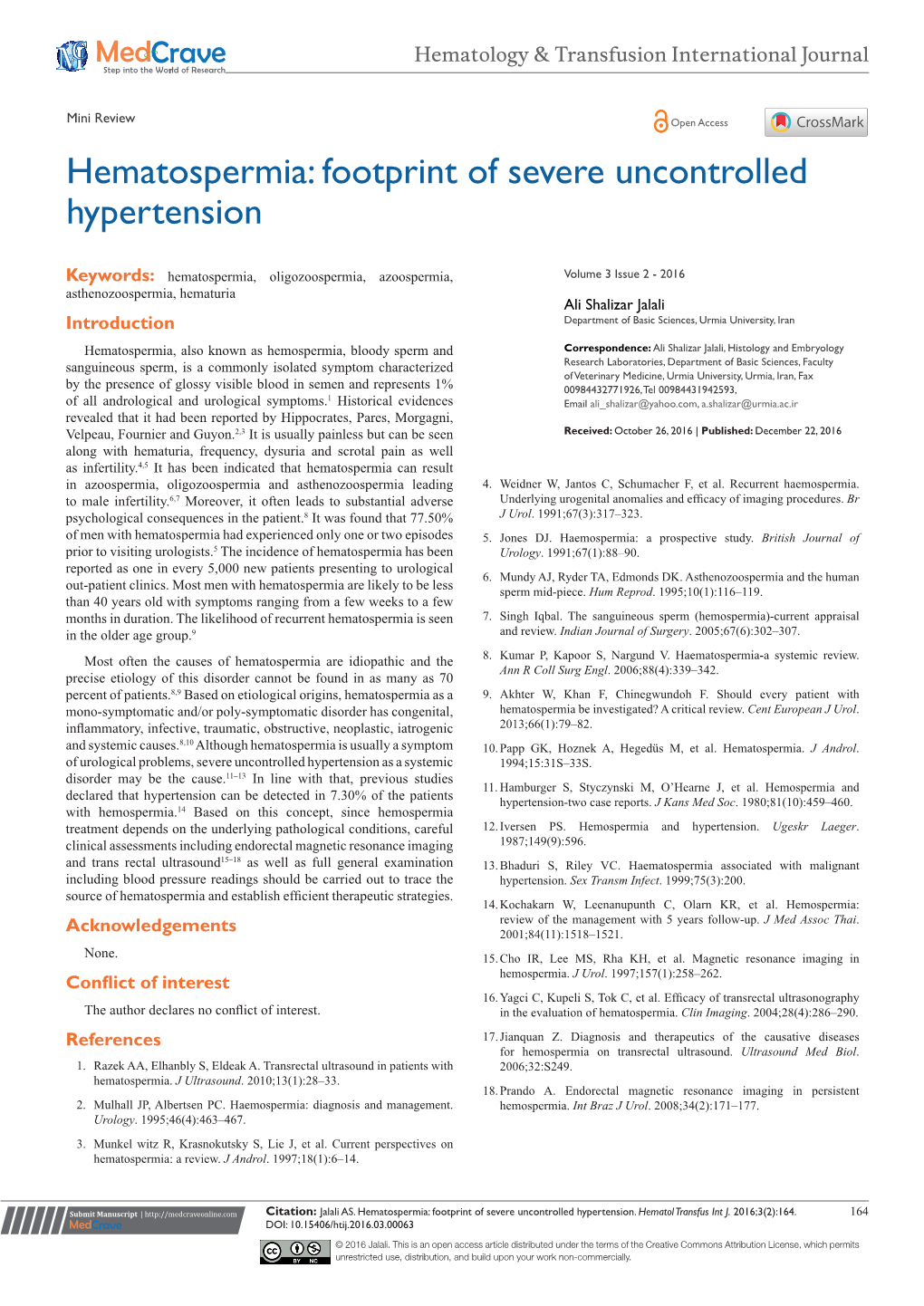 Hematospermia: Footprint of Severe Uncontrolled Hypertension