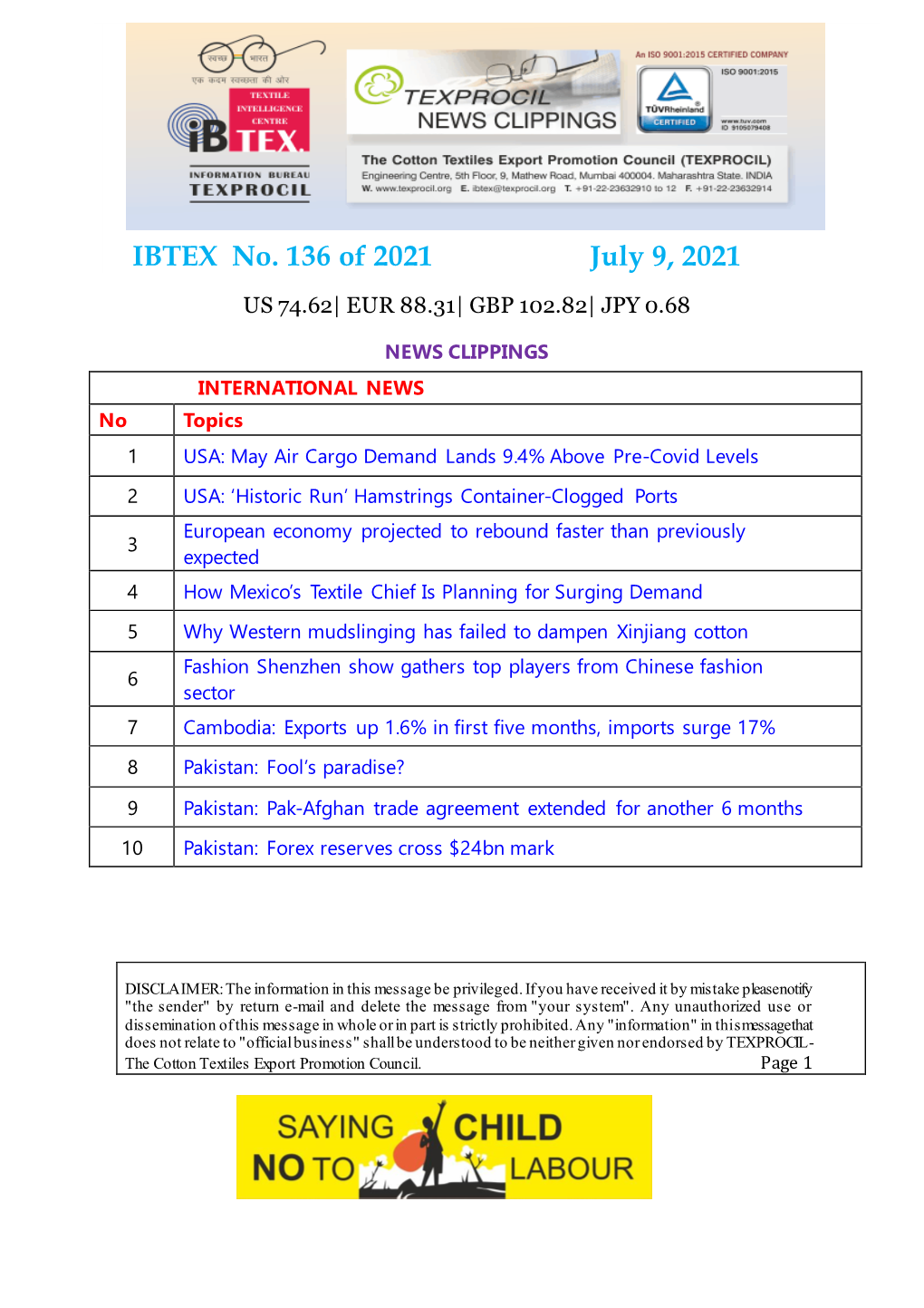 IBTEX No. 136 of 2021 July 9, 2021