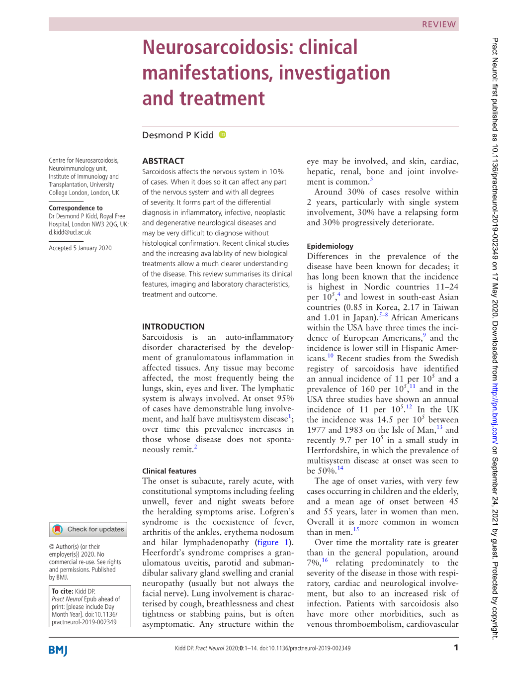 Neurosarcoidosis: Clinical Manifestations, Investigation and Treatment