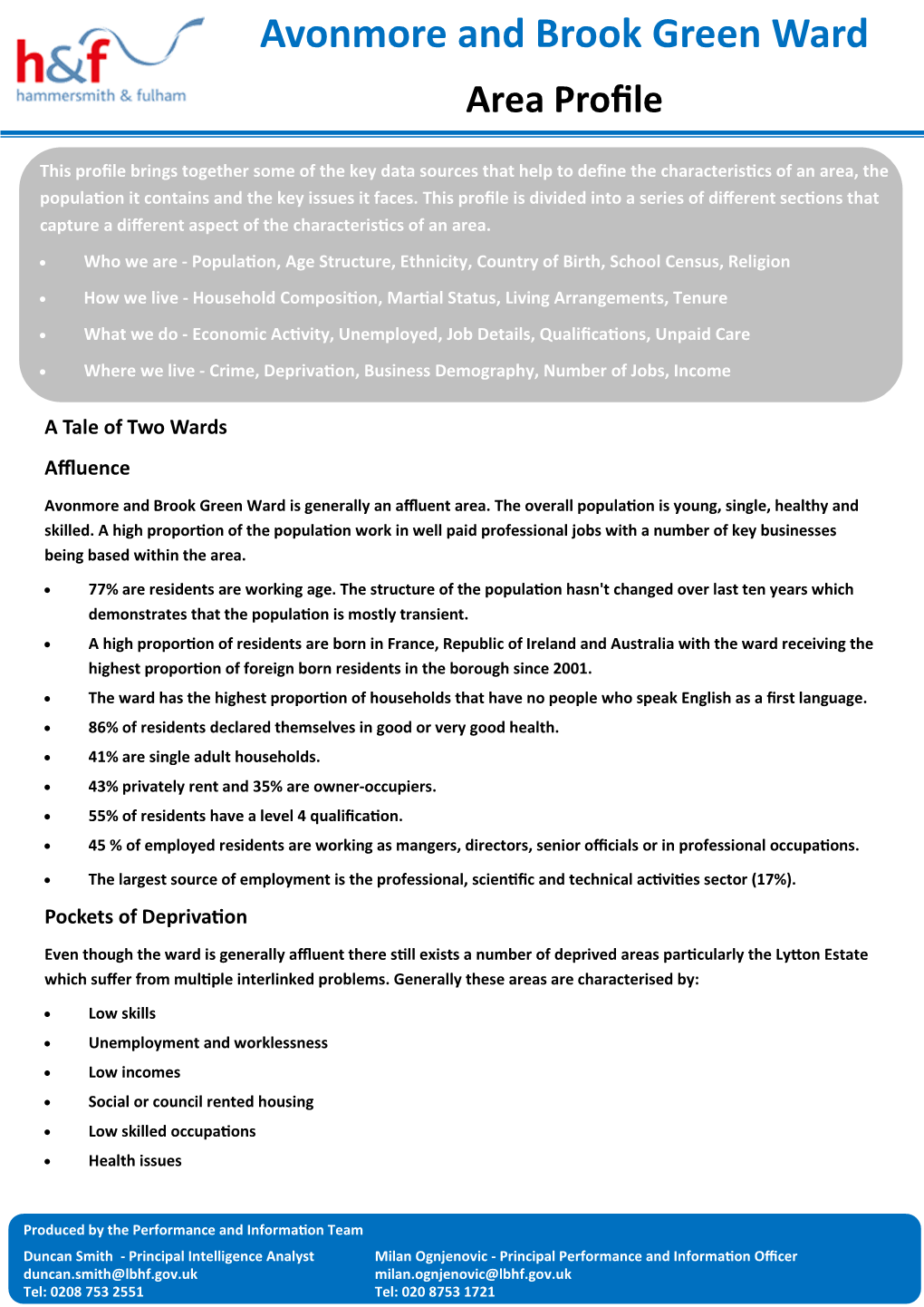 Avonmore and Brook Green Ward Area Profile