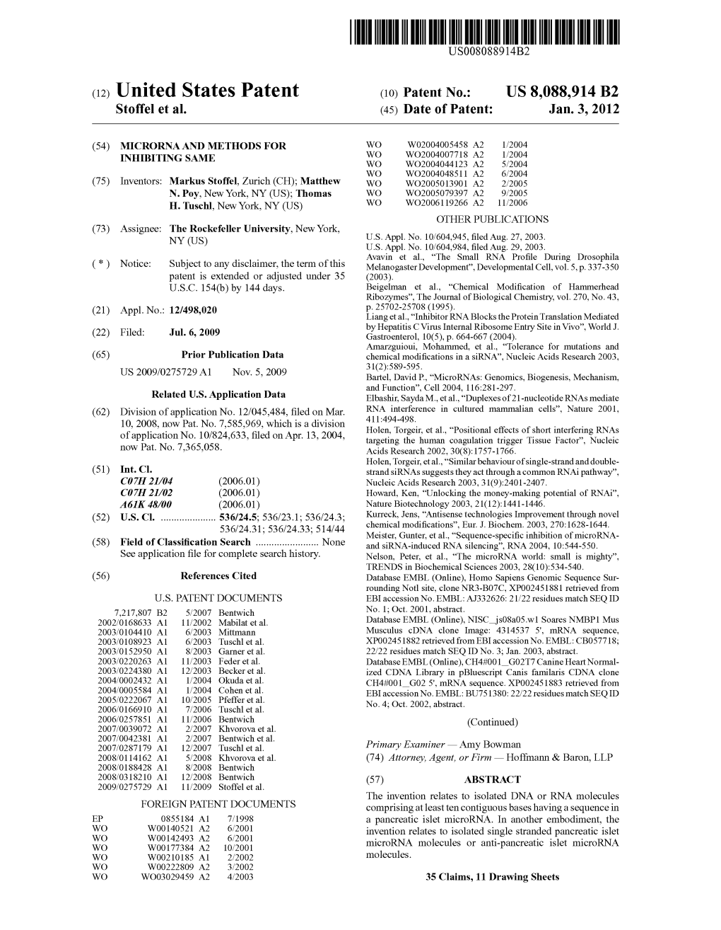 (12) United States Patent (10) Patent No.: US 8,088,914 B2 Stoffel Et Al