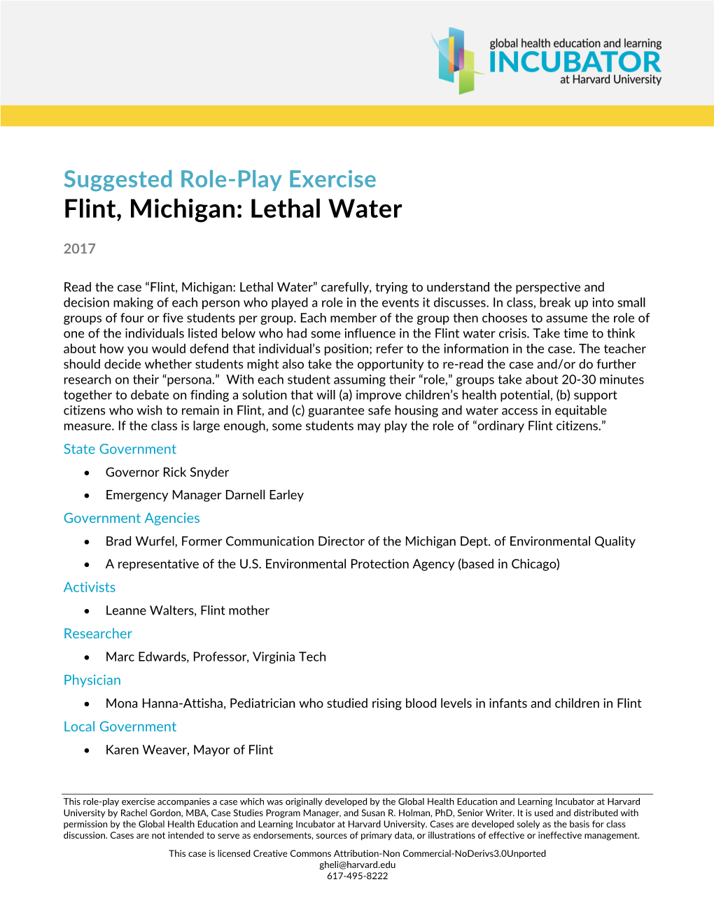 Role-Play Exercise Flint, Michigan: Lethal Water