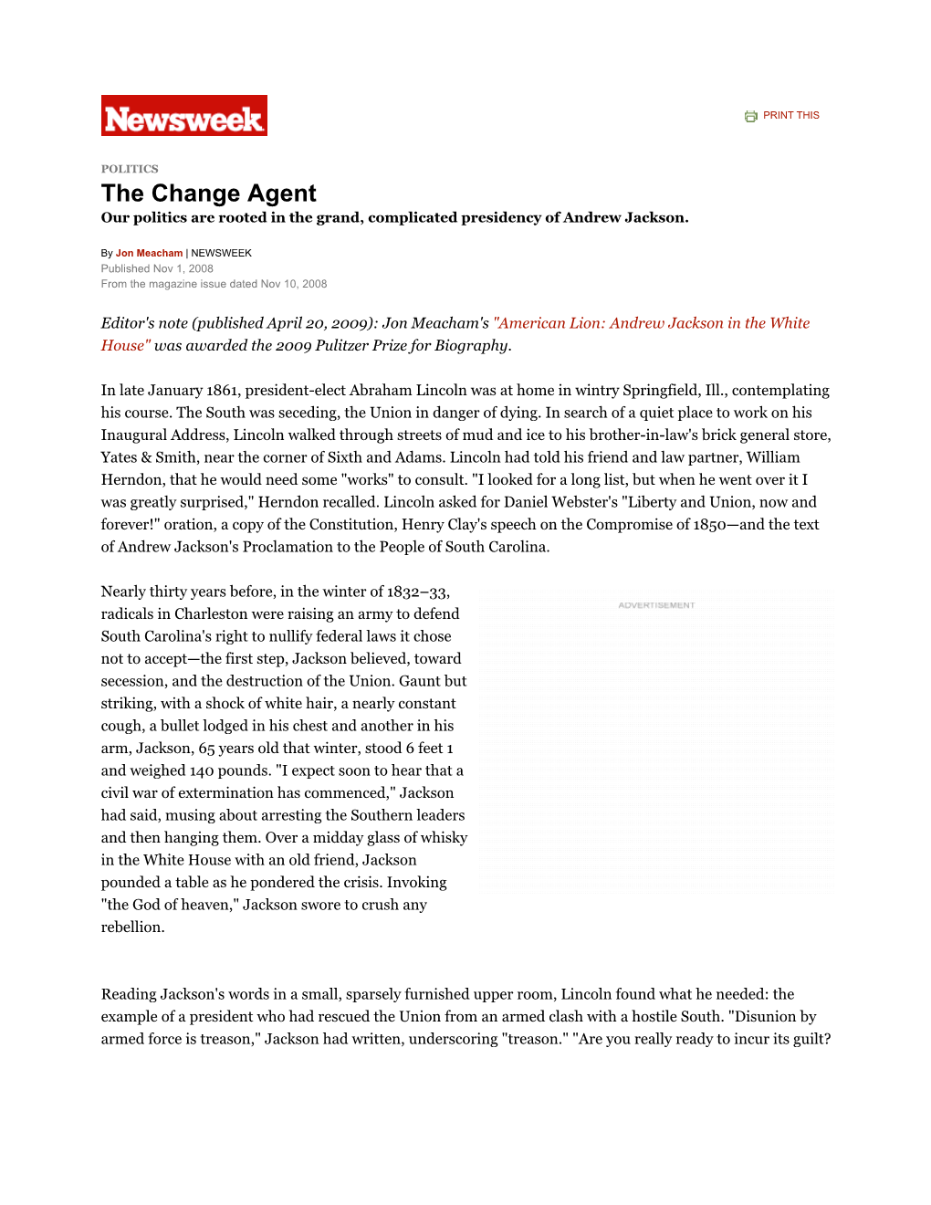 The Change Agent | Print Article | Newsweek.Com