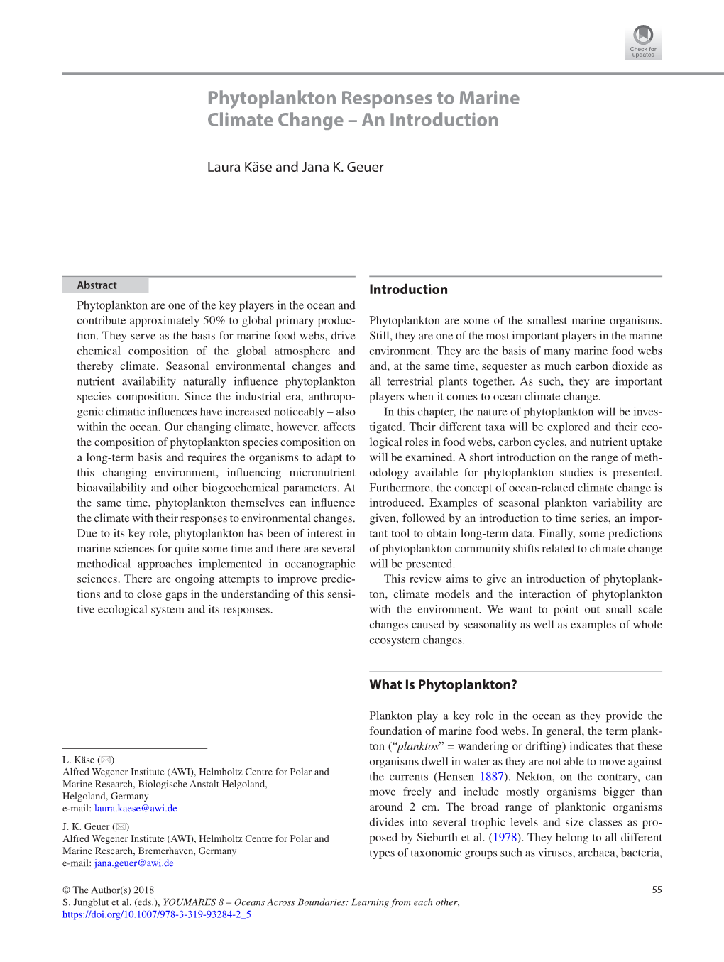 Phytoplankton Responses to Marine Climate Change – an Introduction