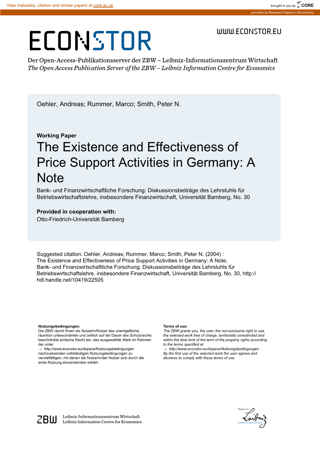 The Existence and Effectiveness of Price Support Activities In