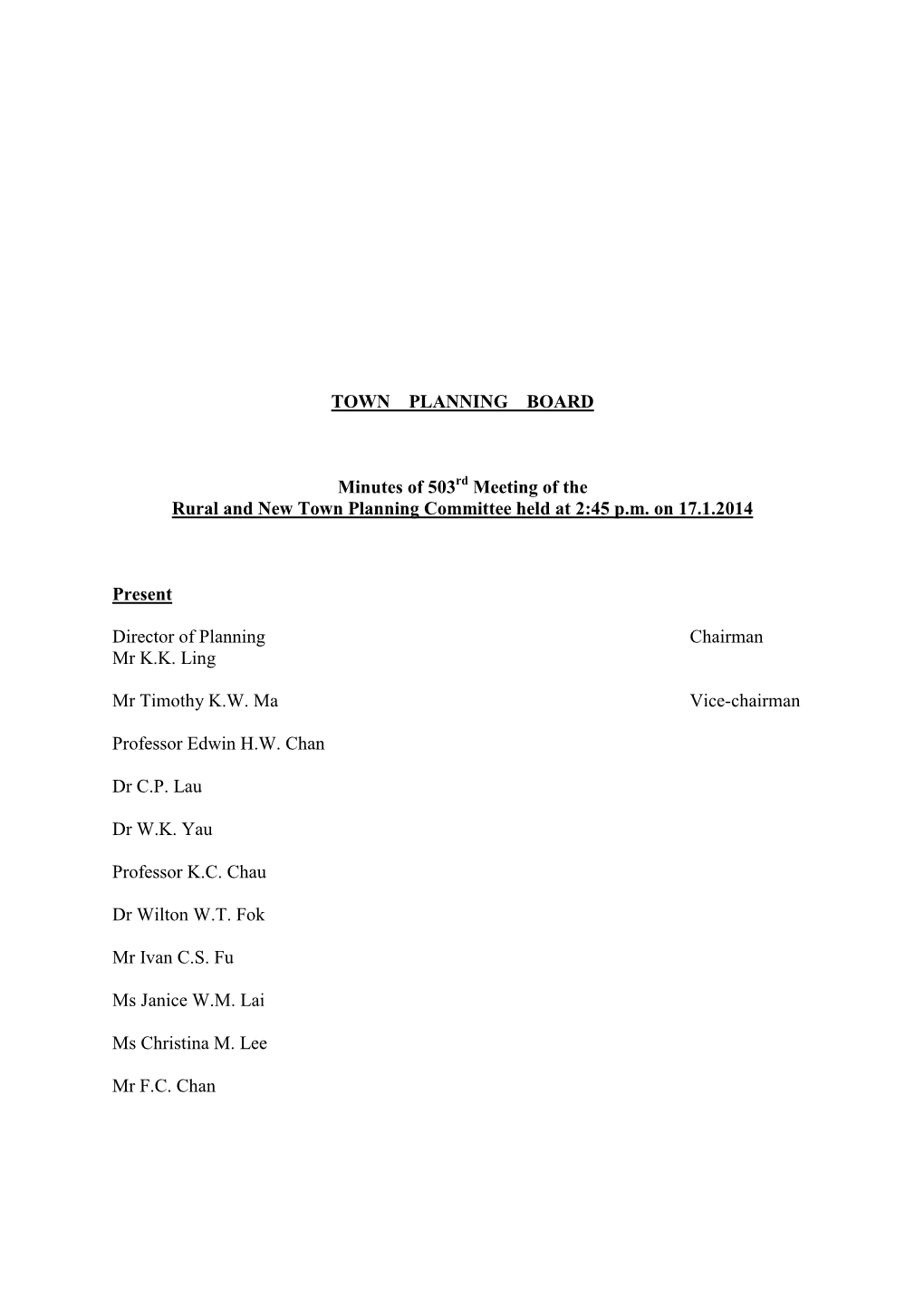 TOWN PLANNING BOARD Minutes of 503 Meeting of the Rural and New
