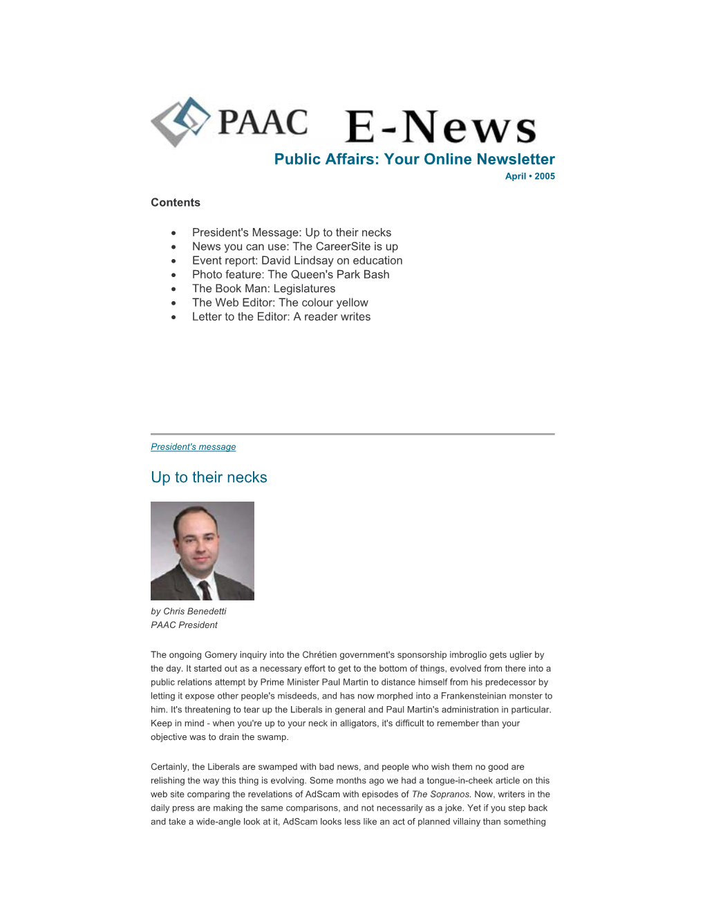 PAAC E-News, April, 2005