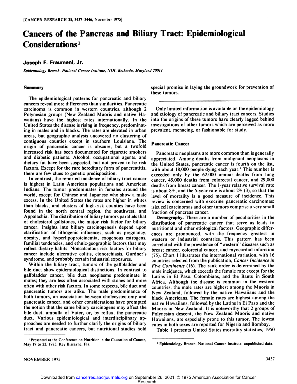 Cancers of the Pancreas and Biliary Tract: Epidemiological Considerations'