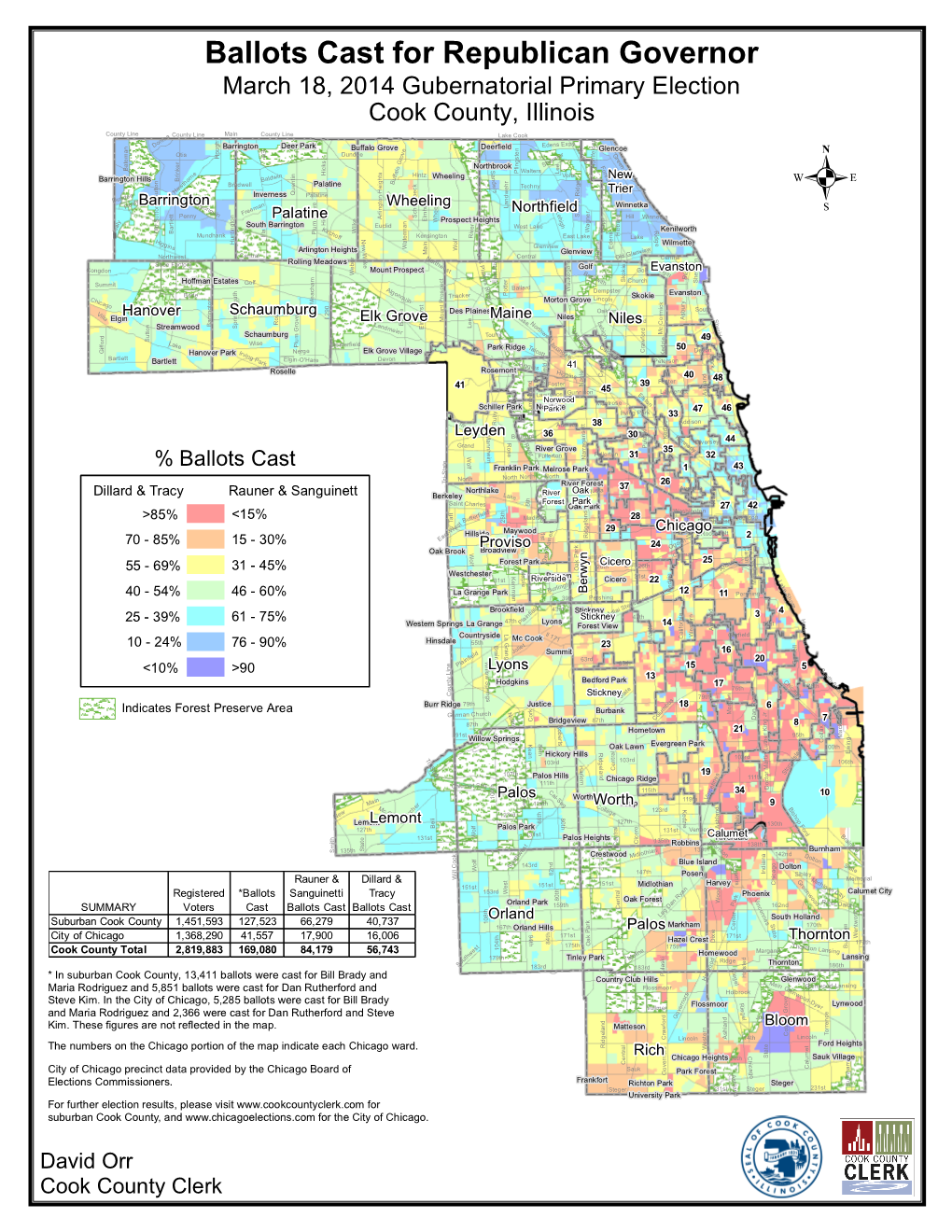 Ballots Cast for Republican Governor March 18, 2014 Gubernatorial Primary Election Cook County, Illinois County Line Main Count a County Line Y Line Lake Cook Le R