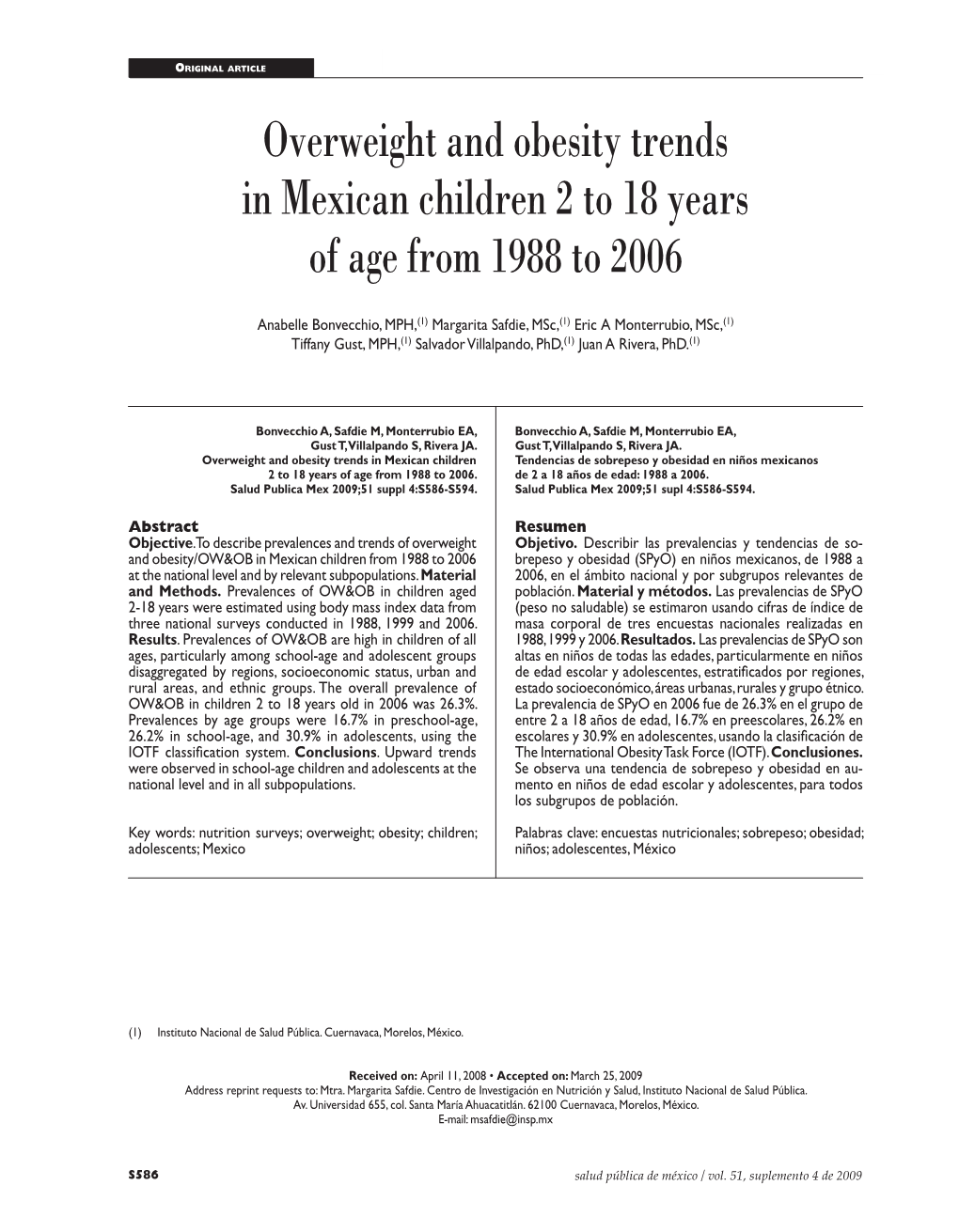 Overweight and Obesity Trends in Mexican Children 2 to 18 Years of Age from 1988 to 2006