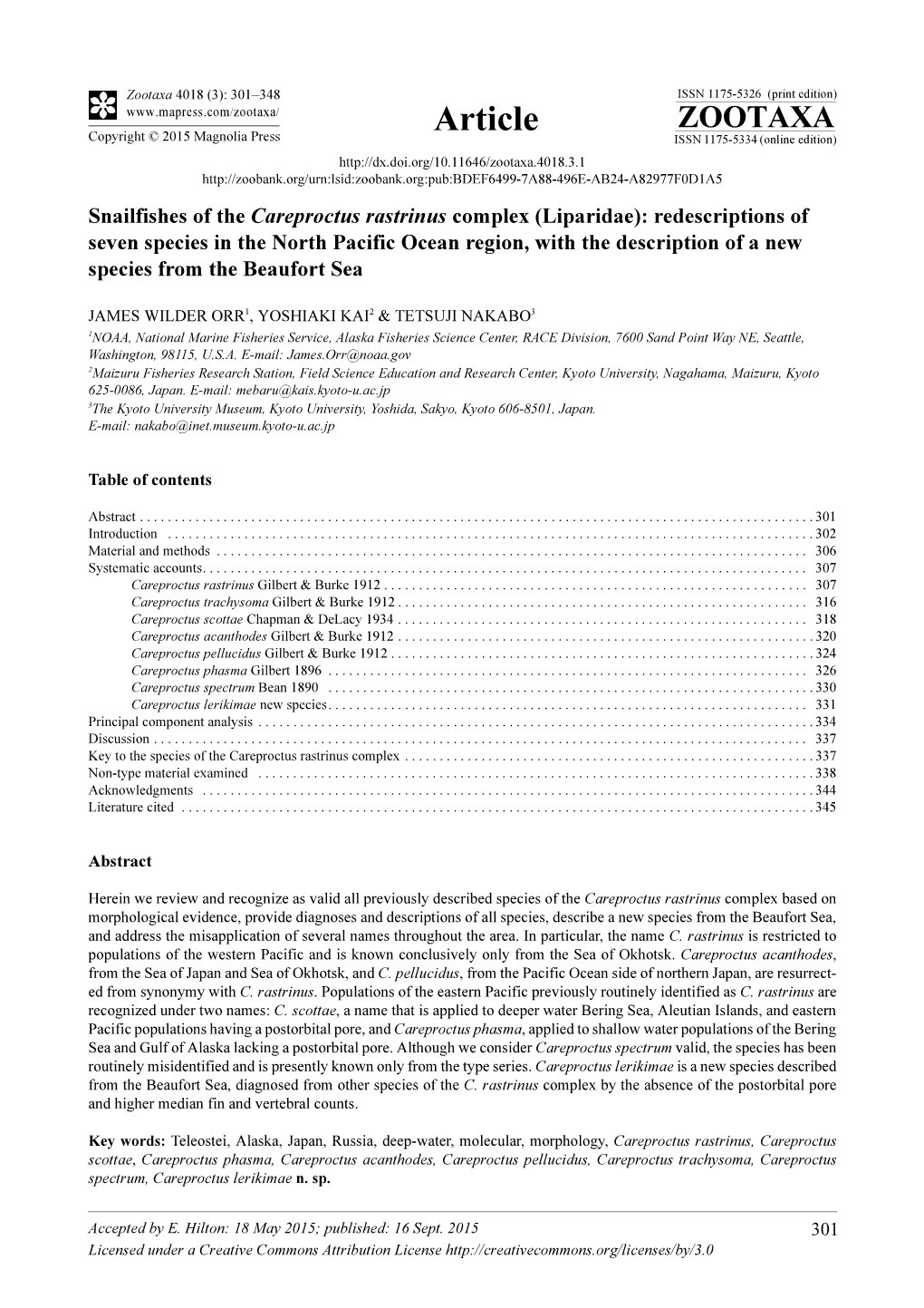 Snailfishes of the Careproctus Rastrinus Complex (Liparidae)