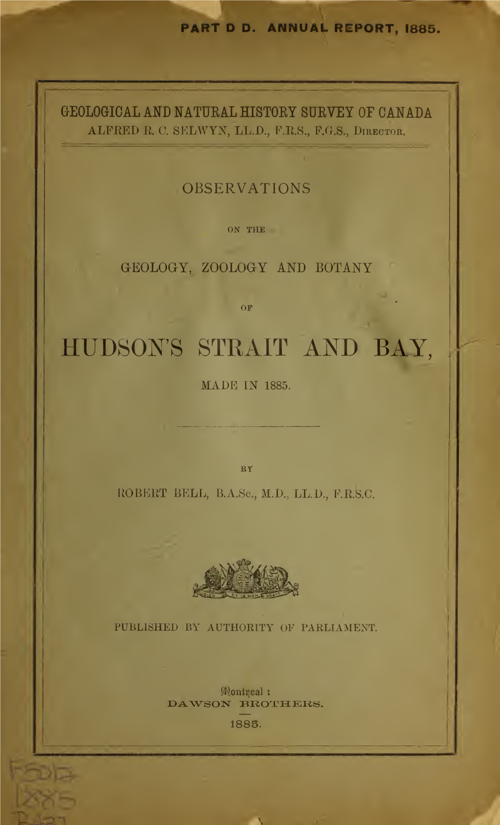 Observations on the Geology, Zoology and Botany of Hudson's Strait And