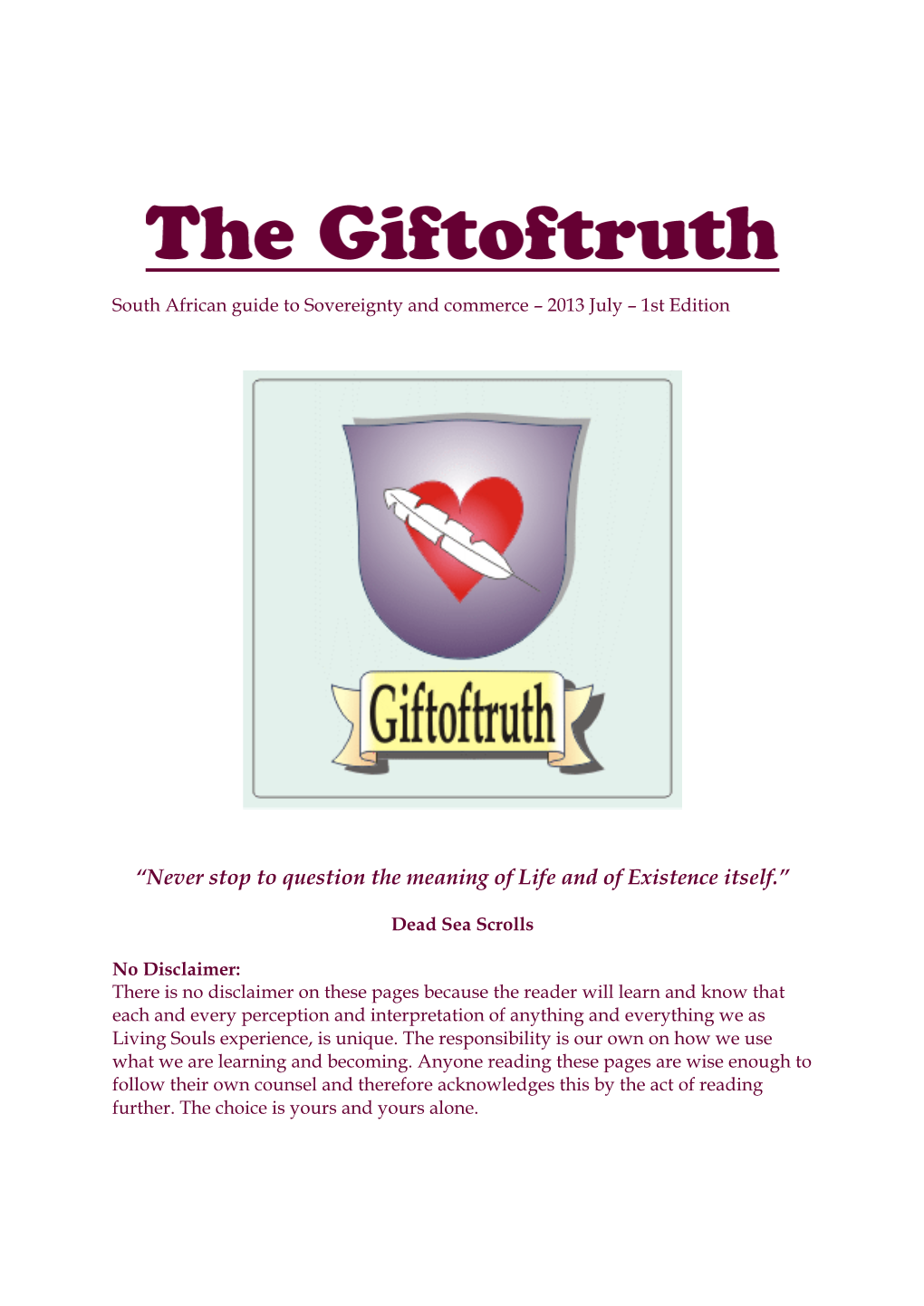 The Giftoftruth – SA Guide to Sovereignty & Commerce