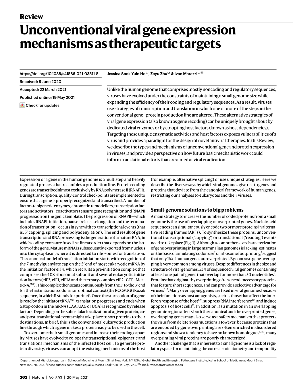 Unconventional Viral Gene Expression Mechanisms As Therapeutic Targets