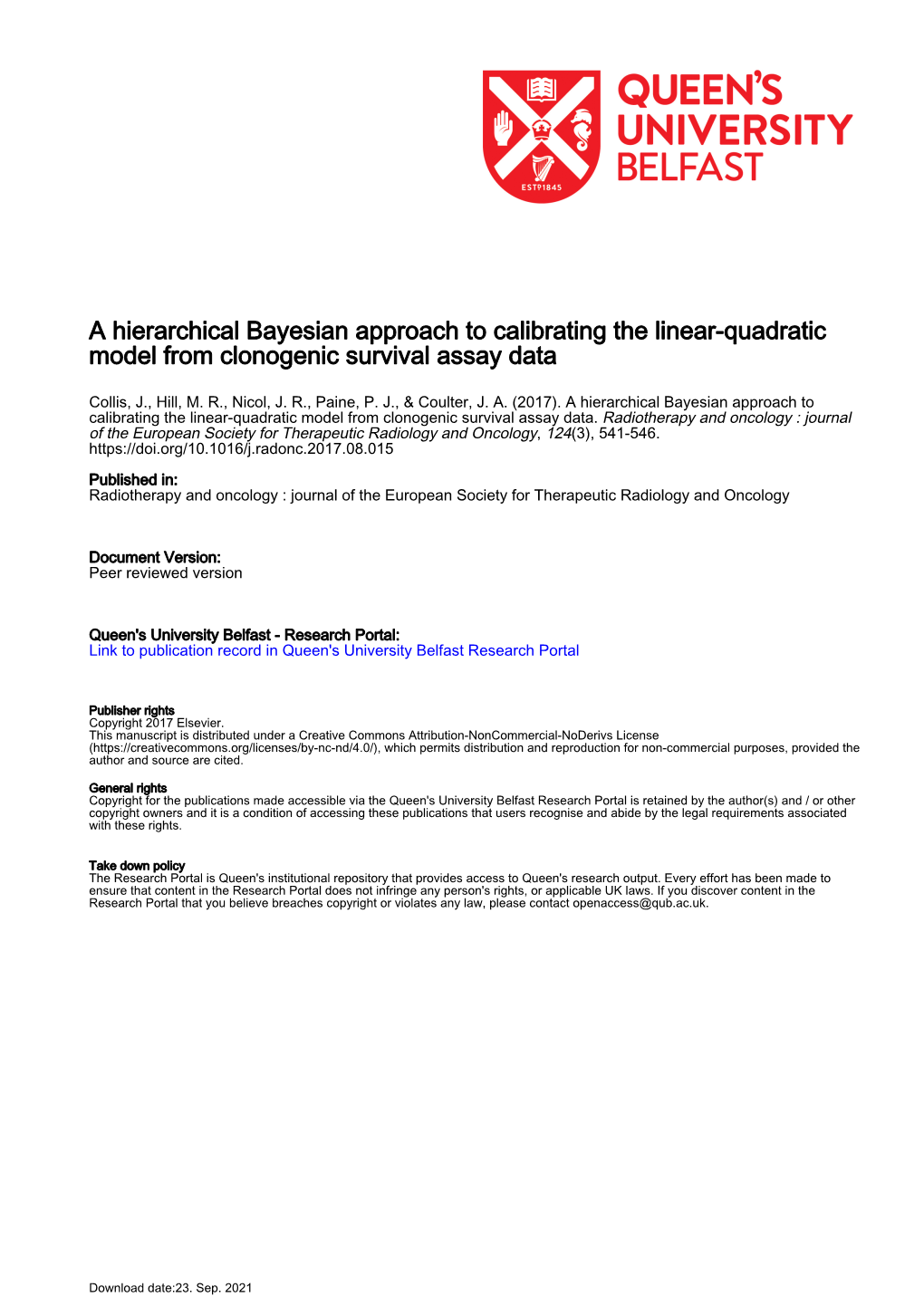 A Hierarchical Bayesian Approach to Calibrating the Linear-Quadratic Model from Clonogenic Survival Assay Data