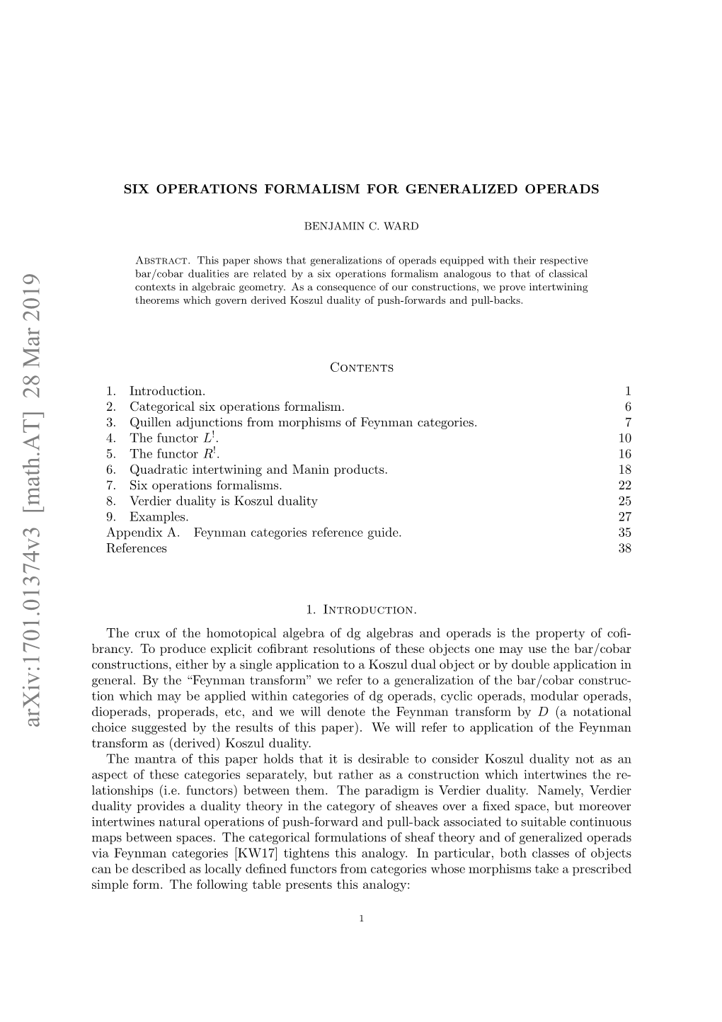 Arxiv:1701.01374V3 [Math.AT] 28 Mar 2019 Ipefr.Tefloigtbepeet Hsanalogy: This Presents Table Following Categories Par the from Functors in Form