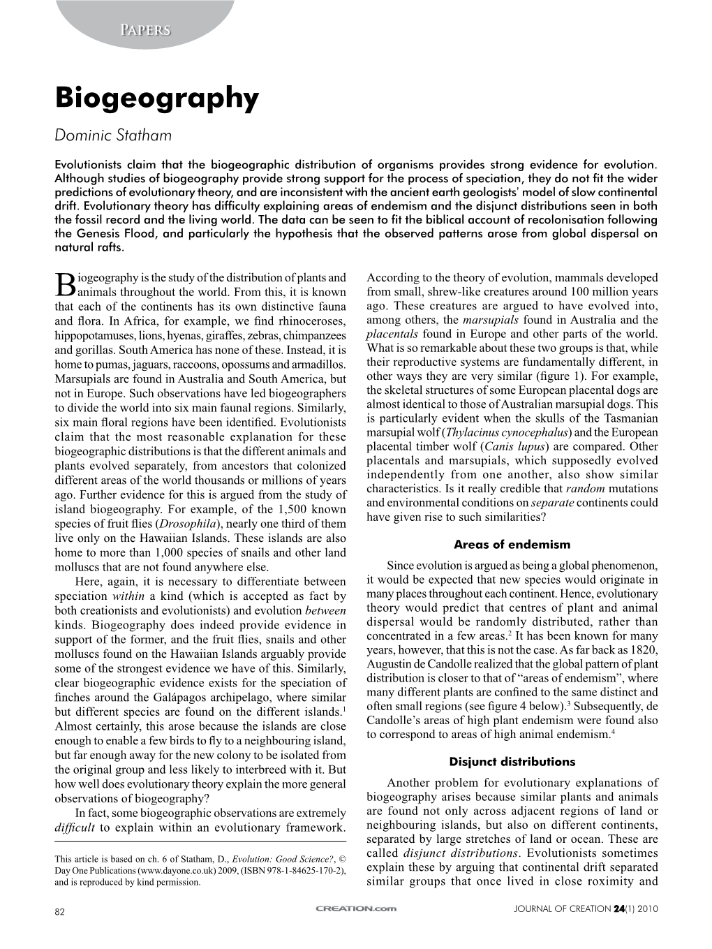 Biogeography Dominic Statham