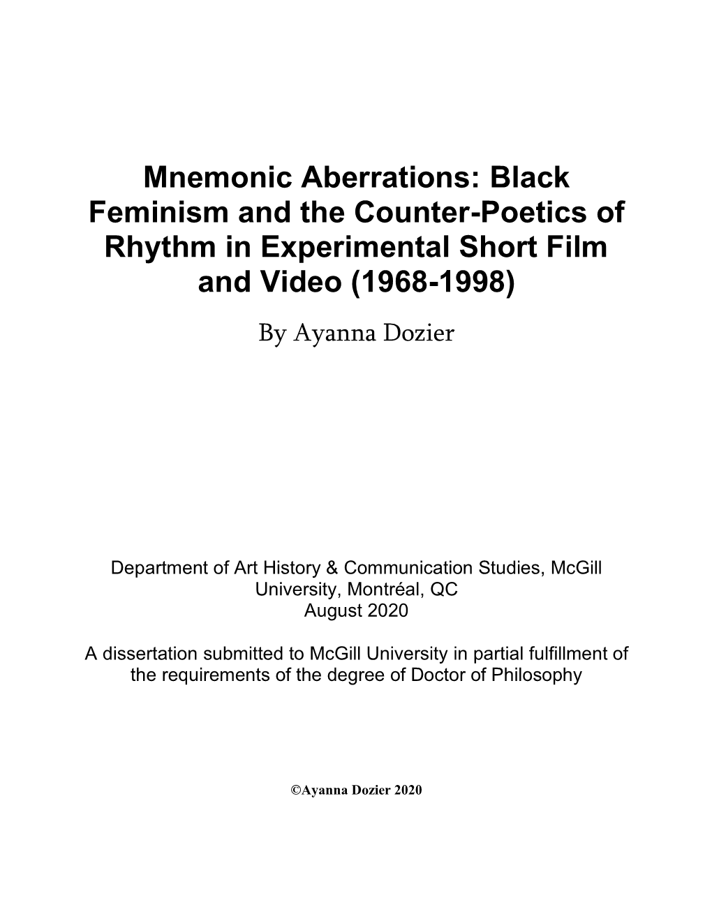 Black Feminism and the Counter-Poetics of Rhythm in Experimental Short Film and Video (1968-1998)