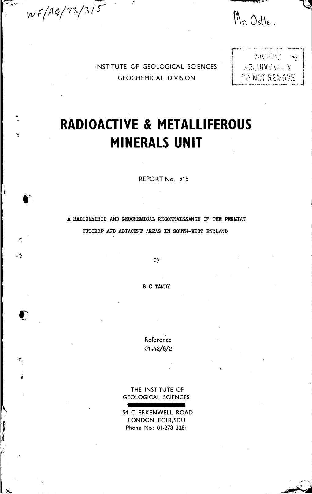 Radioactive & Metalliferous Minerals Unit