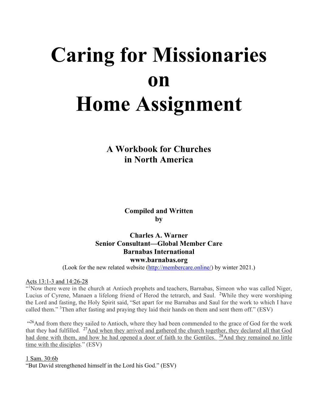 Caring for Missionaries on Home Assignment