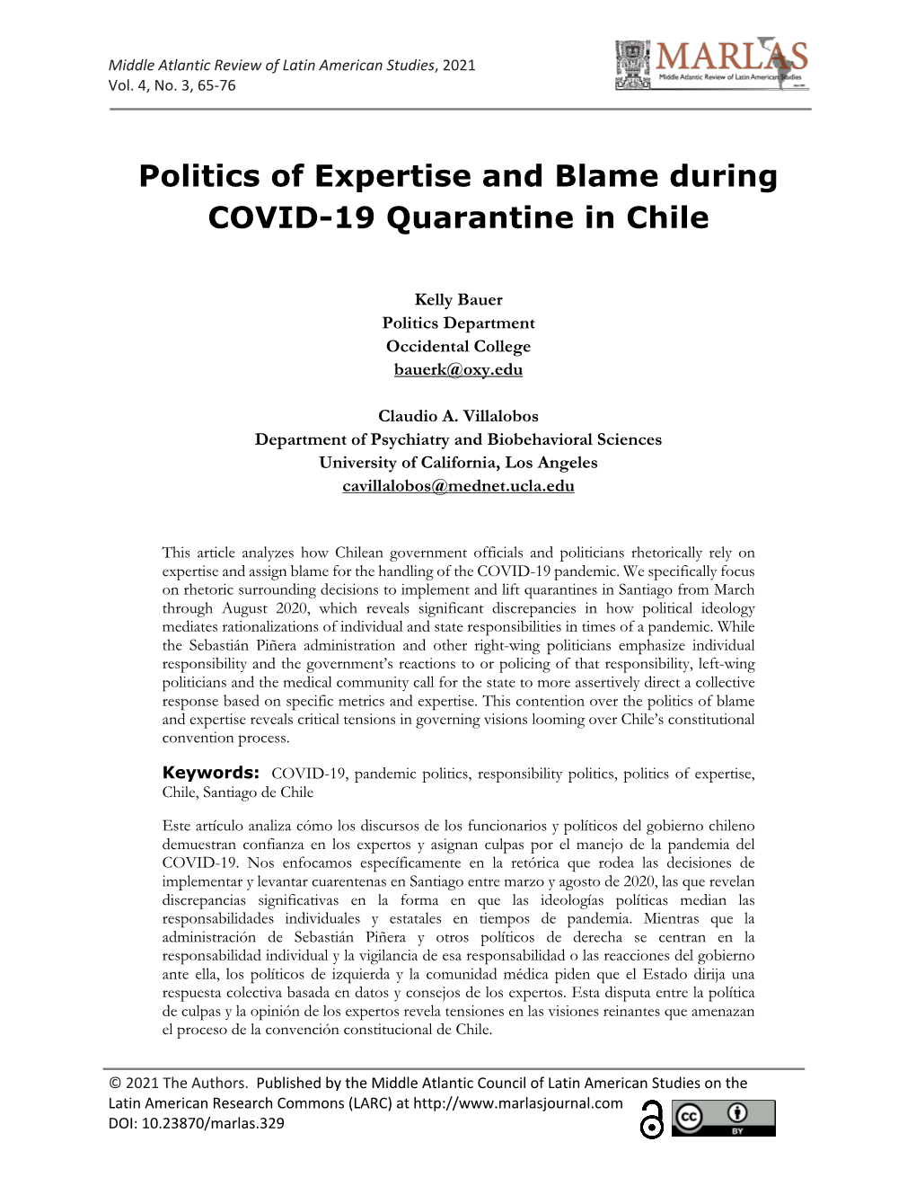 Politics of Expertise and Blame During COVID-19 Quarantine in Chile