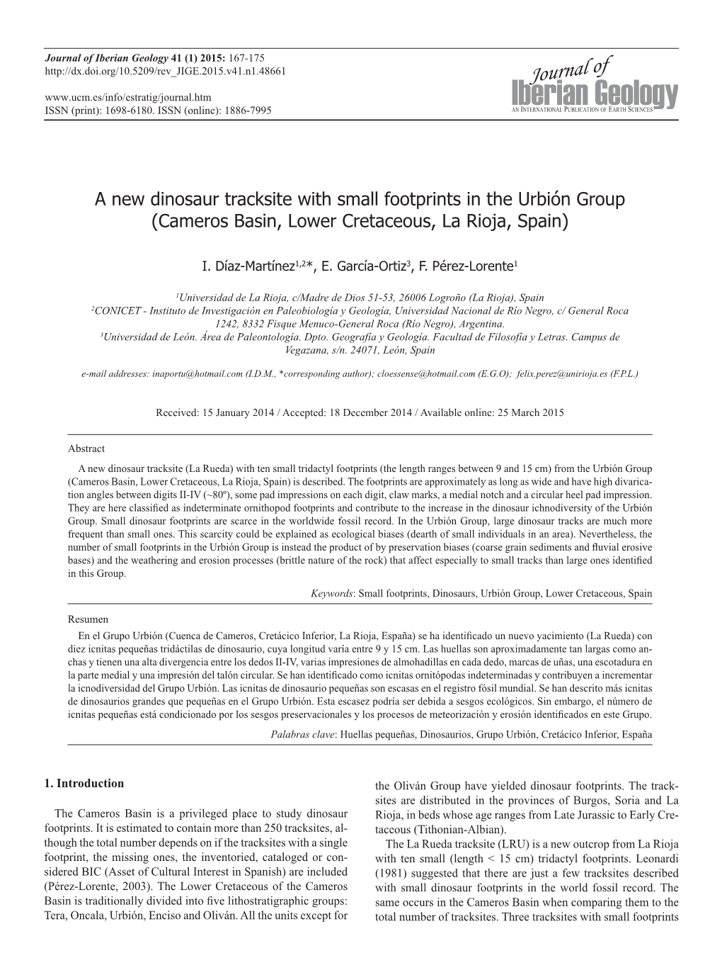 A New Dinosaur Tracksite with Small Footprints in the Urbión Group (Cameros Basin, Lower Cretaceous, La Rioja, Spain)