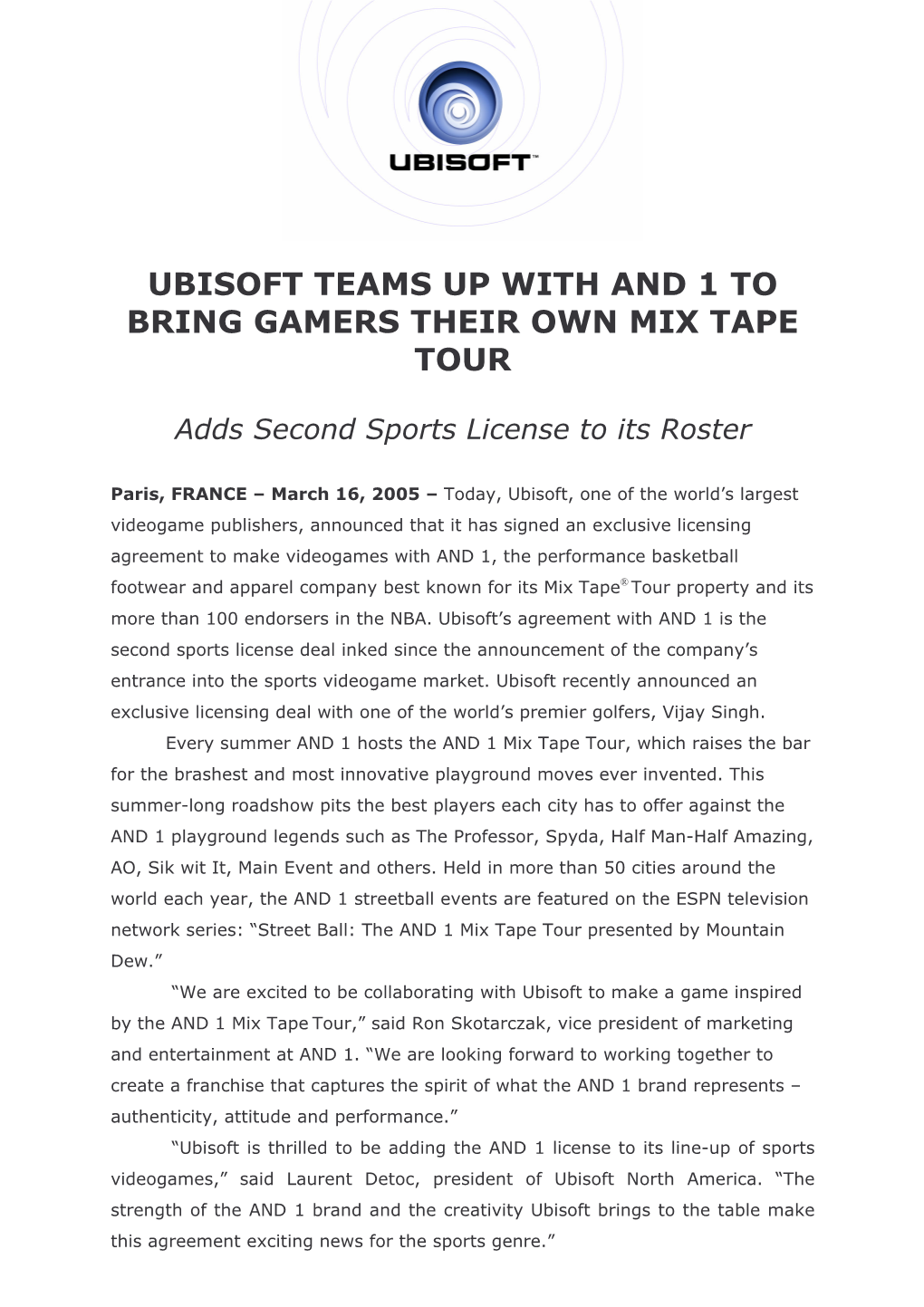 Ubisoft Teams up with and 1 to Bring Gamers Their Own Mix Tape Tour