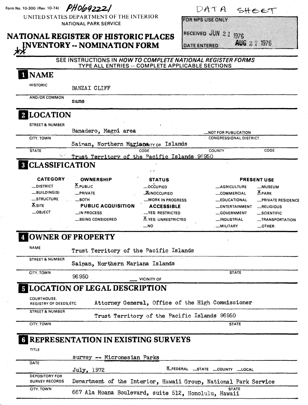 National Register of Historic Places . Inventory