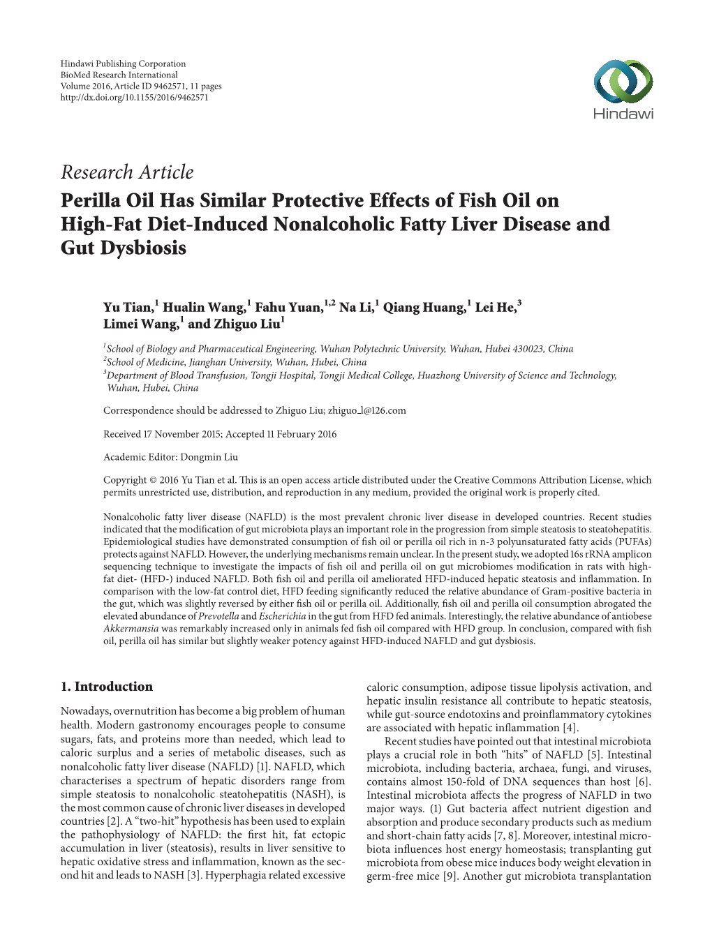 Research Article Perilla Oil Has Similar Protective Effects of Fish Oil on High-Fat Diet-Induced Nonalcoholic Fatty Liver Disease and Gut Dysbiosis