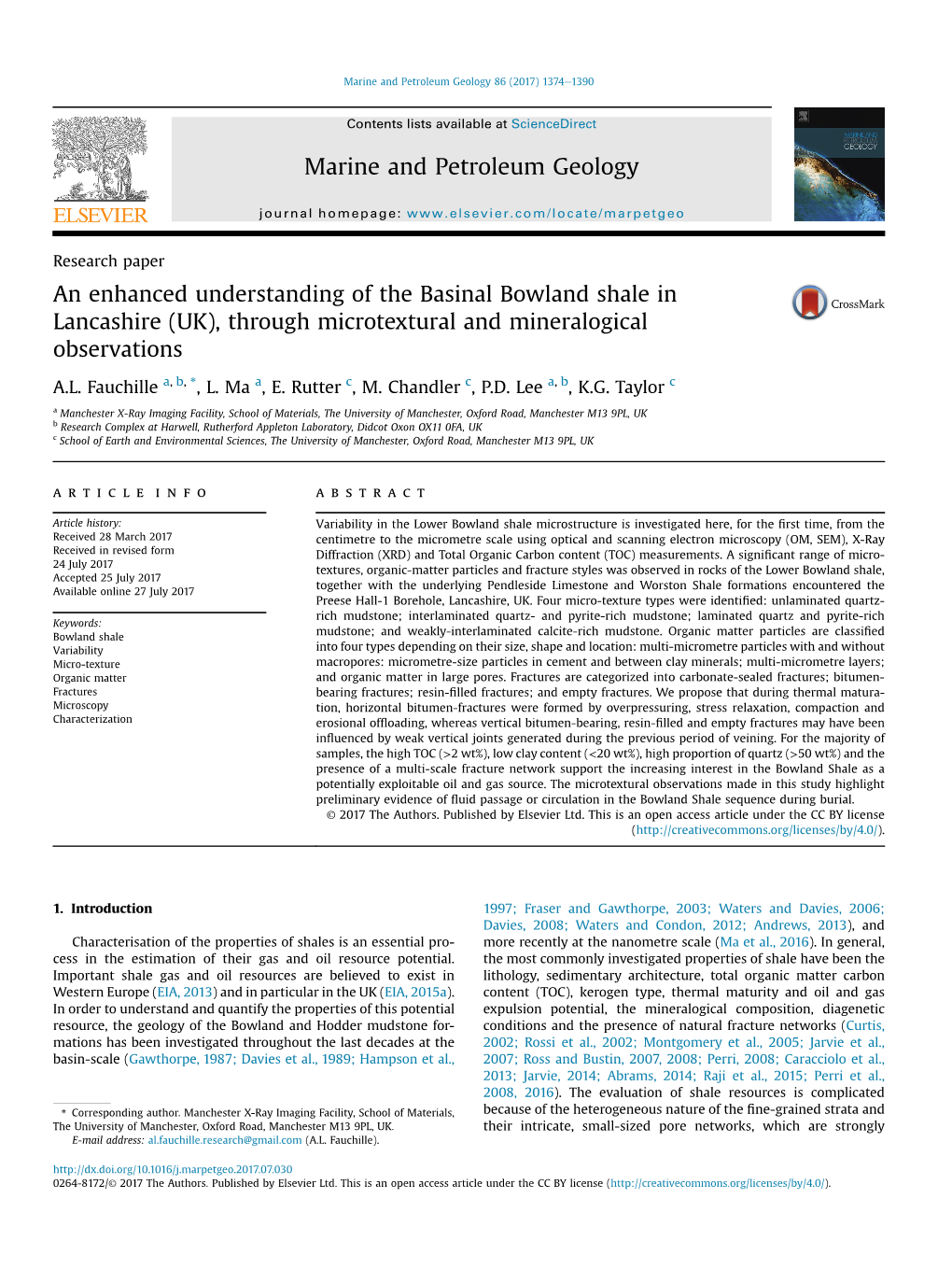 An Enhanced Understanding of the Basinal Bowland Shale in Lancashire (UK), Through Microtextural and Mineralogical Observations