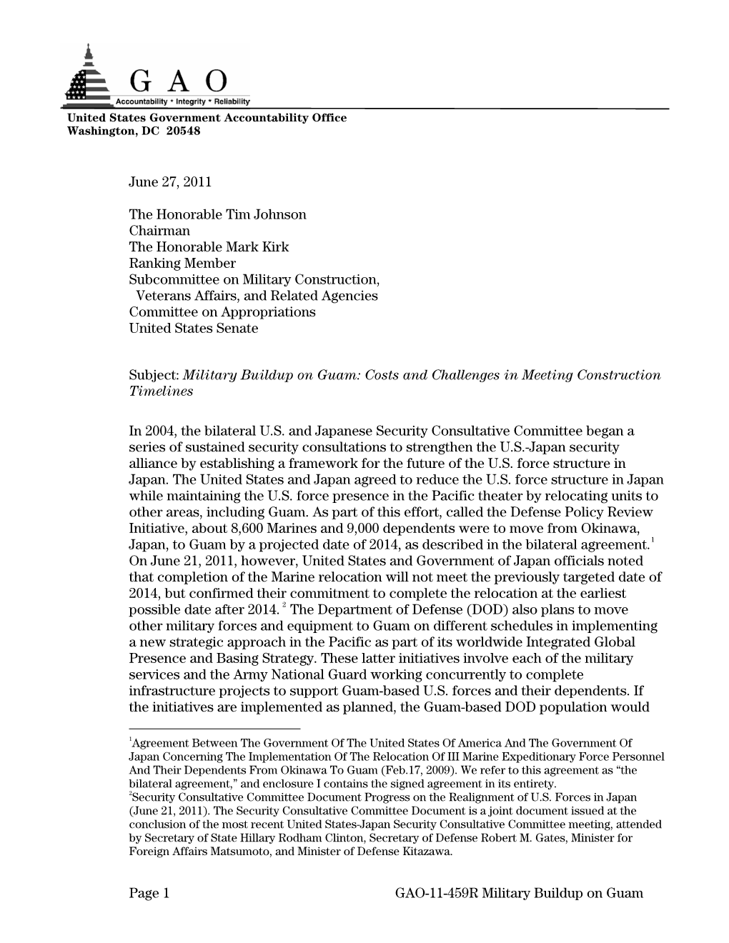 GAO-11-459R Military Buildup on Guam Grow from About 15,000 in 2007 to About 39,000 by 2020