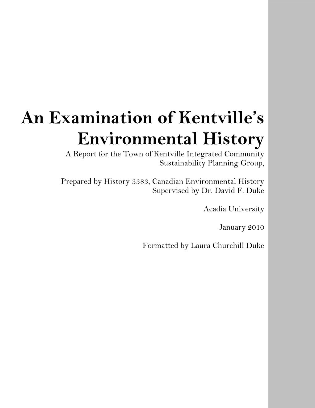 Kentville ICSP Report