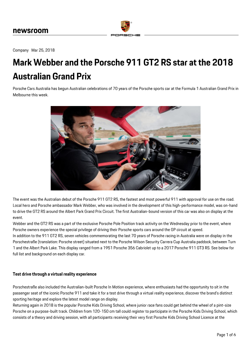 Mark Webber and the Porsche 911 GT2 RS Star at the 2018 Australian